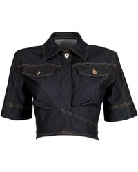Lalipop Design - Fitted Cropped Denim Shirt - Lyst