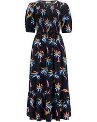 Sugarhill - Arabella Midi Shirred Dress , Rainbow Palms - Lyst