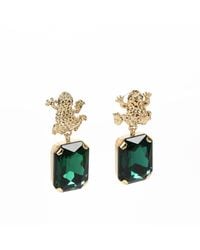 Addicted - Armonia Plated Emerald Crystal Earrings With Frog - Lyst