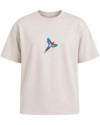 Nooltrends - Neutrals Colourful Parrot Embroidered T-Shirt - Lyst