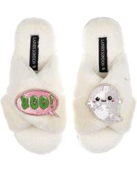 Laines London - Neutrals Classic Slippers With Limited Edition Laines Lovables Boo The Ghost Halloween Brooches - Lyst