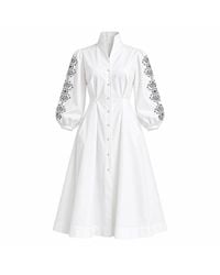 IZABELA MANDOIU - Embroidered Cotton Tunic Shirt Dress With Puff Sleeves - Lyst