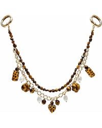 Farra - Leopard Print Tiger-Eye Stone And Pearls Layered Bag Charm - Lyst
