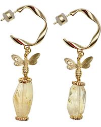 Farra - Citrine With Bee Charm Hook Earrings - Lyst
