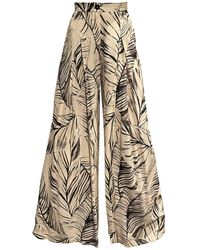 Imaatu - Neutrals Sande Palms Butter Sustainable Viscose High-Waist Wide-Leg Palazzo Trousers With Pockets Tropical Print - Lyst