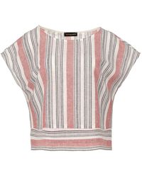 Conquista - Coral Striped Linen Style Top - Lyst