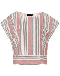 Conquista - Coral Striped Linen Style Top - Lyst