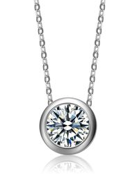 Genevive Jewelry - Rachel Glauber Gold Plated With Diamond Cubic Zirconia Round Solitaire Bezel Floating Pendant Necklace - Lyst