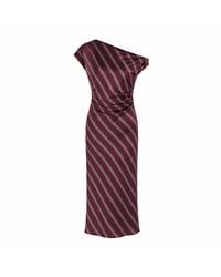 Girl In Mind - Margot Striped Off Shoulder Midi Dress Burgundy - Lyst