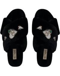 Rettrose - Emmy Luxury Plush Diamanté Embellished Handmade Slipper - Lyst