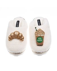 Laines London - Neutrals Teddy Closed Toe Slippers With Iced Coffee & Croissant Brooches - Lyst