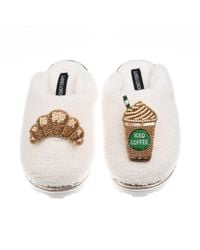 Laines London - Neutrals Teddy Closed Toe Slippers With Iced Coffee & Croissant Brooches - Lyst