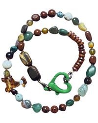 Desert Lobby - Neutrals Giraffe – Handmade Beaded Necklace With Murano Giraffe, Gemstones & Heart Clasp - Lyst