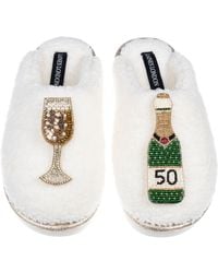 Laines London - Neutrals Teddy Closed Toe Slippers With 50Th Champers Bottle & Glass Brooches - Lyst
