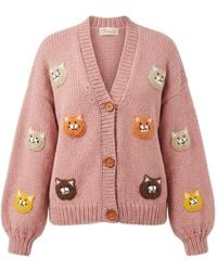 Ana Chic - Cat Motif Handmade Knitted Cardigan - Lyst