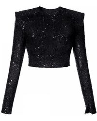 AGGI by HALEWSKI - Zoey Sparkle Sequin Crop Top With Long Sleeve - Lyst