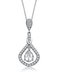 Genevive Jewelry - Sterling Silver Suspended Pear Drop Cubic Zirconia Necklace - Lyst