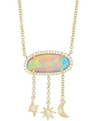 KAMARIA - Fire Opal Necklace With Celestial Moon & Star Drops - Lyst