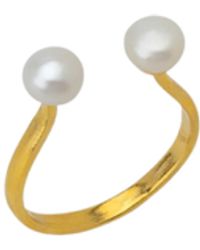 Spero London - Double Pearl Sterling Adjustable Open Ring - Lyst