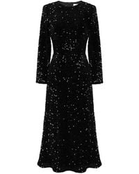 POST MERIDIEM - Sequin Decorated Velvet Long Sleeve Midi Dress - Lyst