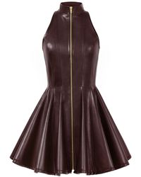 Kargede - Pleated Chocolate Leather Mini Dress – Evening Zip Up With High Neck & Designer Faux - Lyst