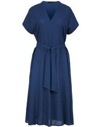 Conquista - Linen Style Belted Midi Dress - Lyst