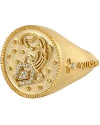 Artisan - Aquarius Zodiac Diamond Signet Ring - Lyst