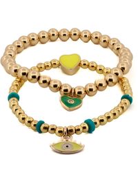 Ebru Jewelry - Protector Of Love Evil Eye & Heart Charm Gold Beaded Bracelet Set - Lyst