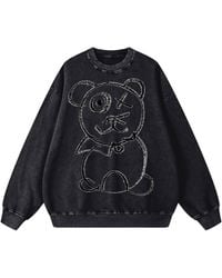 X Ilona Blue - Graffiti Teddy Bear Vintage Washed Cotton Midnight Crewneck - Lyst