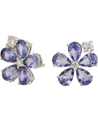 Juvetti - Florea White Gold Earrings Diamond & Ceylon Blue Sapphire - Lyst