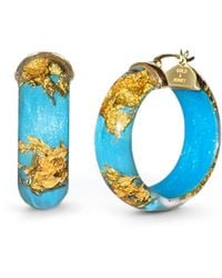 Gold & Honey - 24K Leaf Huggie Hoop Earrings - Lyst