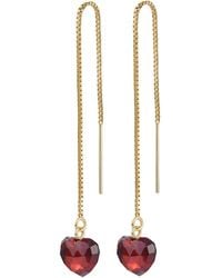 Katy Faye - Louise Garnet Heart Threader Earrings - Lyst