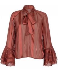 Modenaire - Sheer Blouse With Tie Neck Detail And Bell Sleeves - Lyst
