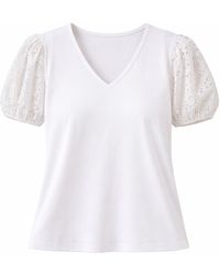 Yumi' - Cotton Jersey T-Shirt With Lace Sleeves - Lyst