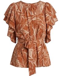 Imaatu - Butterfly Blouse Palms Rust Sustainable Viscose One Size Ruffle Sleeves Tropical Print - Lyst