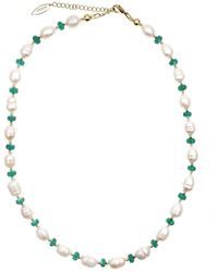 Farra Freshwater Pearls With Green Crystals Short Necklace