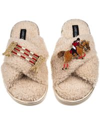 Laines London - Neutrals Laines Neutral Boucle Slippers With Show Jumper Brooches - Lyst