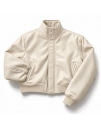COOL Creative - Neutrals Cropped Funnel Neck Leather Bomber Jacket - Lyst