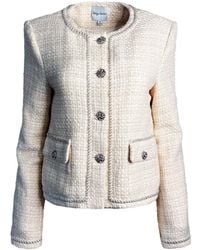 Solgo Atelier - Neutrals Pogonia Crop Tweed Bouclé Jacket With Beaded Trim - Lyst