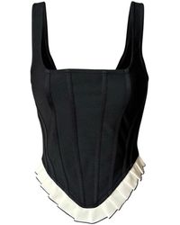 London Atelier Byproduct - Rib Knit Corset Top With Ruffle - Lyst