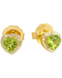 Artisan - 14k Yellow Gold In Heart Shape Peridot & Pave Diamond Unique Stud Earrings - Lyst