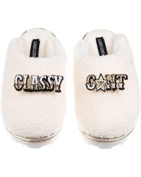 Laines London - Neutrals Teddy Closed Toe Slippers With Classy Cunt Brooches - Lyst