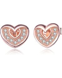 Genevive Jewelry - Rose Cubic Zirconia Ss Rose Plated Heart Shape Earrings - Lyst