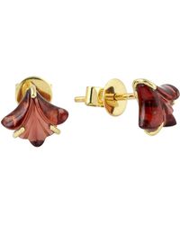 Artisan - Yellow Gold Red Garnet Designer Stud Earrings Handmade Jewelry - Lyst