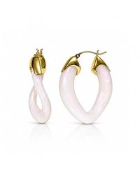 Gold & Honey - Pearl Curb Link Lucite Birthstone Hoop Earrings - Lyst