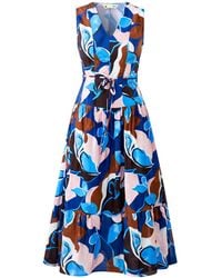 Yumi' - Cotton Floral Abstract Dropped Waist Midi Dress - Lyst