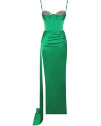 Miss Circle New York - Vanity Satin High Slit Draping Corset Gown With Crystals - Lyst