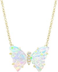 KAMARIA - Opal Butterfly Necklace With Diamonds & Prongs - Lyst