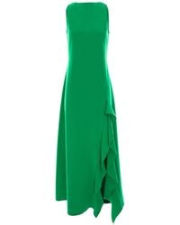 Larisa Dragna - Long Dress With Delicate Straps And Ruffled Slit - Lyst