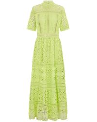 Hortons England - The Badminton Broderie Dress Lime - Lyst